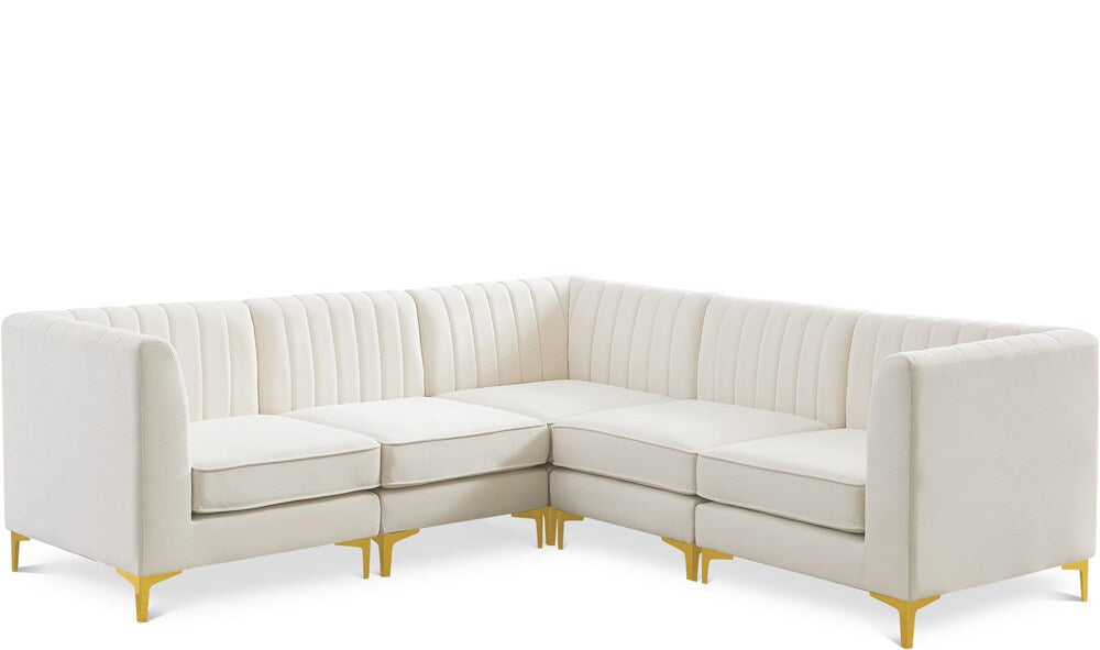 Meridian Furniture - Alina Cream Velvet Modular Sectional - 5Pc - 604Cream-Sec5C veiw 1