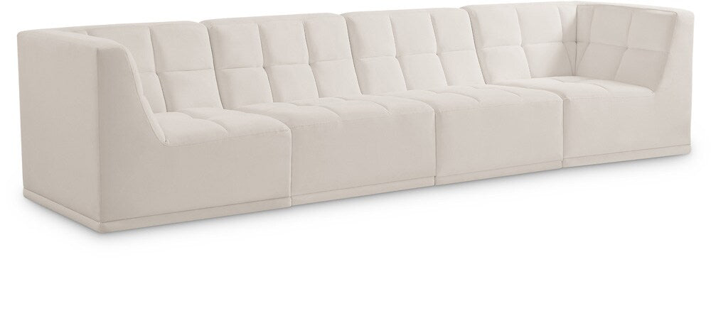 Meridian Furniture - Relax Cream Velvet Modular Sofa - 4Pc - 650Cream-S128 veiw 1