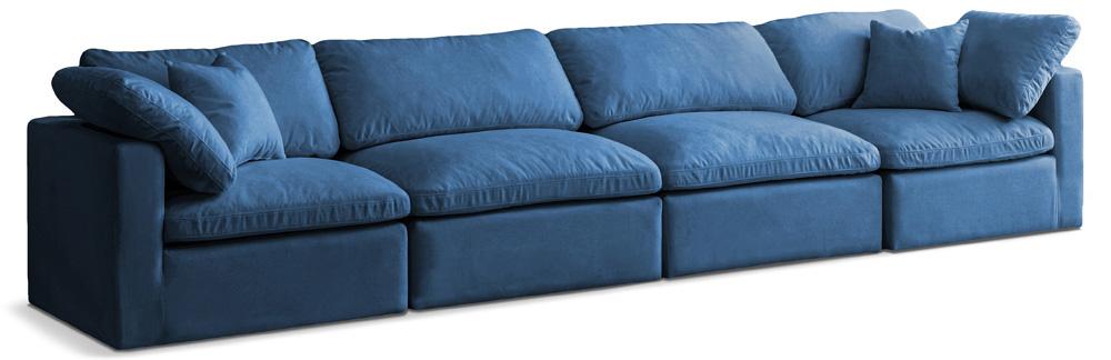 Meridian Furniture - Plush Navy Velvet Standard Comfort Modular Sofa - 4Pc - 602Navy-S140 veiw 1