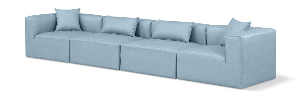 Meridian Furniture - Cube Light Blue Vegan Leather Modular Sofa - 4Pc - 668LtBlu-S144B veiw 1