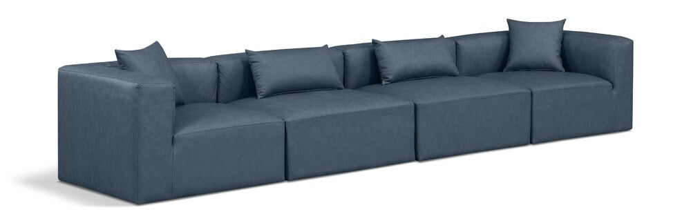 Meridian Furniture - Cube Navy Blue Vegan Leather Modular Sofa - 4Pc - 668Navy-S144B veiw 1