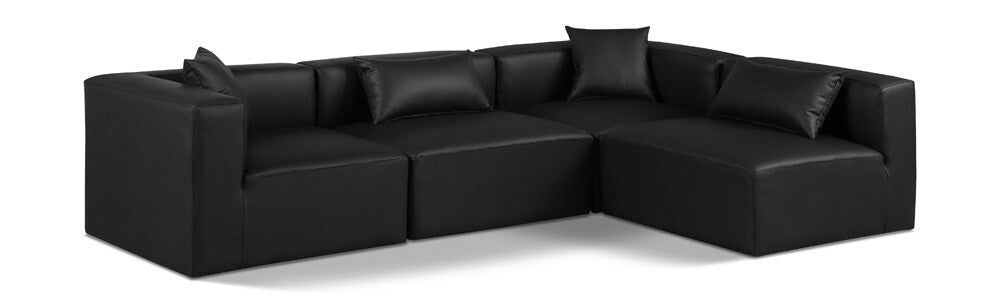 Meridian Furniture - Cube Black Vegan Leather Modular Sectional - 4Pc - 668Black-Sec4B veiw 1