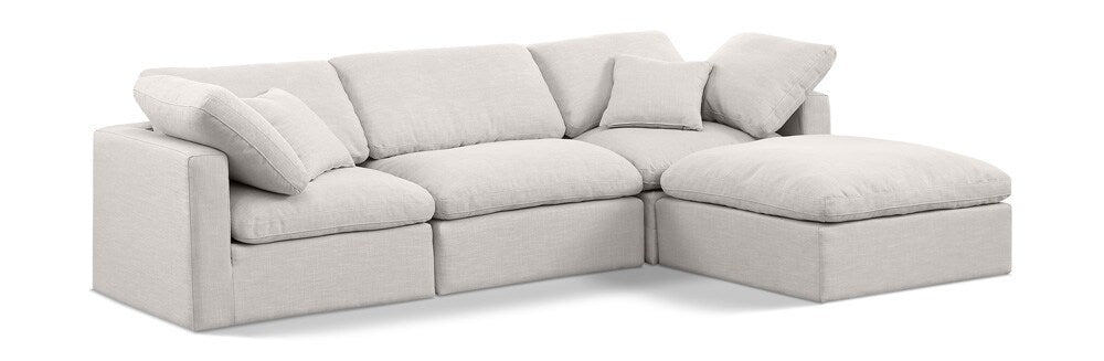 Meridian Furniture - Indulge Cream Linen Textured Fabric Modular Sectional - 4Pc - 141Cream-Sec4A veiw 1