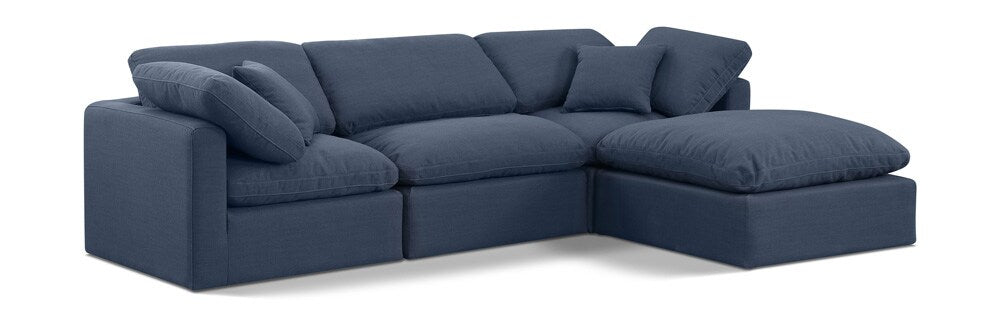 Meridian Furniture - Indulge Navy Linen Textured Fabric Modular Sectional - 4Pc - 141Navy-Sec4A veiw 1