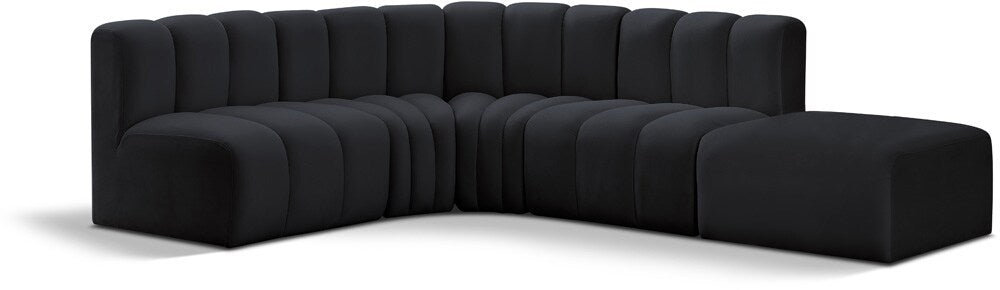 Meridian Furniture - Arc Black Velvet Modular Sofa - 5Pc - 103Black-S5C veiw 1