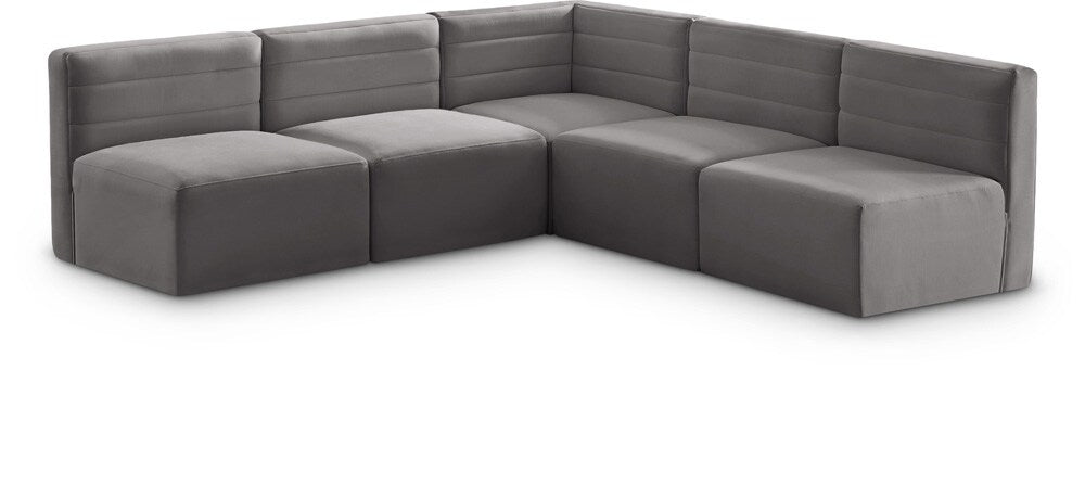 Meridian Furniture - Quincy Grey Velvet Modular Sectional - 5Pc - 677Grey-Sec5B veiw 1