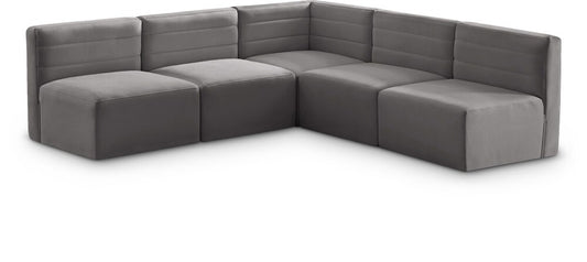 Meridian Furniture - Quincy Grey Velvet Modular Sectional - 5Pc - 677Grey-Sec5B veiw 1
