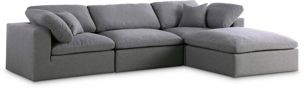 Meridian Furniture - Serene Grey Linen Textured Fabric Deluxe Comfort Modular Sectional - 4Pc - 601Grey-Sec4A veiw 1