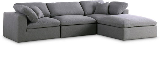 Meridian Furniture - Serene Grey Linen Textured Fabric Deluxe Comfort Modular Sectional - 4Pc - 601Grey-Sec4A veiw 1