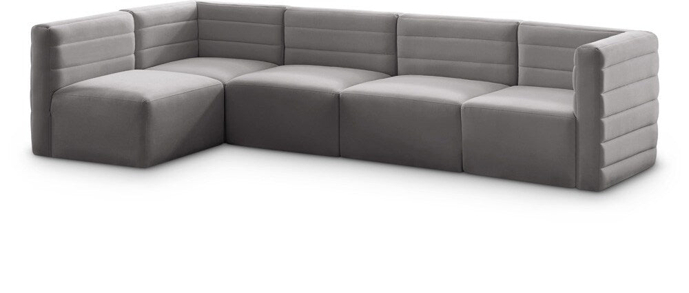Meridian Furniture - Quincy Grey Velvet Modular Sectional - 5Pc - 677Grey-Sec5A veiw 1
