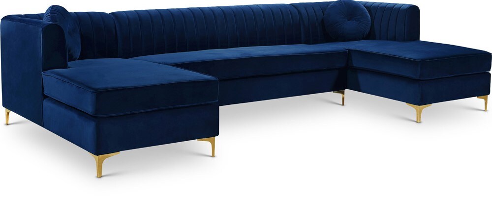 Meridian Furniture - Graham Navy Velvet 3pc. Sectional - 661Navy-Sectional veiw 1
