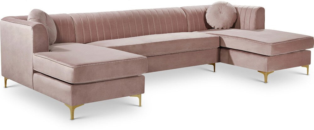 Meridian Furniture - Graham Pink Velvet 3pc. Sectional - 661Pink-Sectional veiw 1
