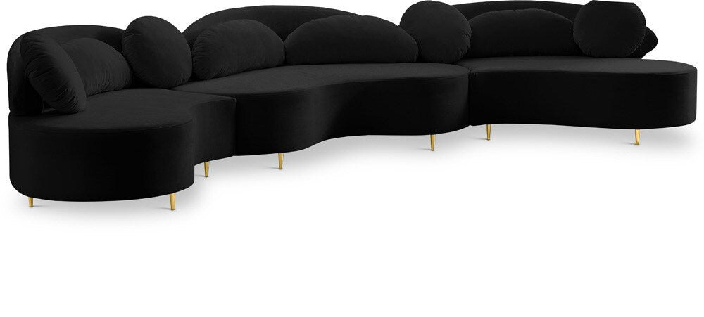 Meridian Furniture - Vivacious Black Velvet 3pc. Sectional - 632Black-Sectional veiw 1