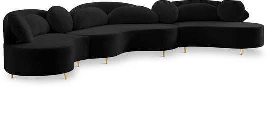 Meridian Furniture - Vivacious Black Velvet 3pc. Sectional - 632Black-Sectional veiw 1