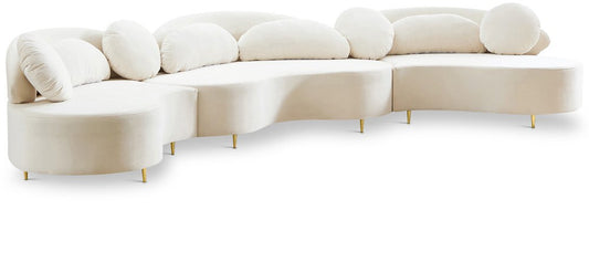 Meridian Furniture - Vivacious Cream Velvet 3pc. Sectional - 632Cream-Sectional veiw 1