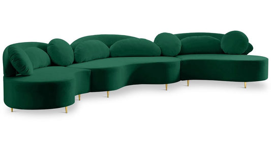 Meridian Furniture - Vivacious Green Velvet 3pc. Sectional - 632Green-Sectional veiw 1