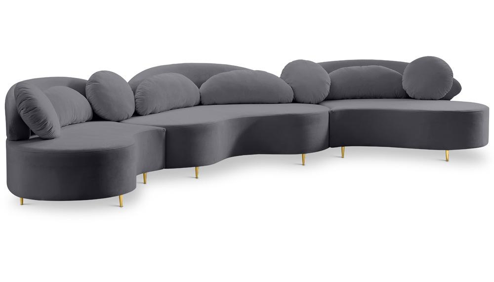 Meridian Furniture - Vivacious Grey Velvet 3pc. Sectional - 632Grey-Sectional veiw 1