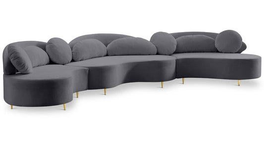 Meridian Furniture - Vivacious Grey Velvet 3pc. Sectional - 632Grey-Sectional veiw 1