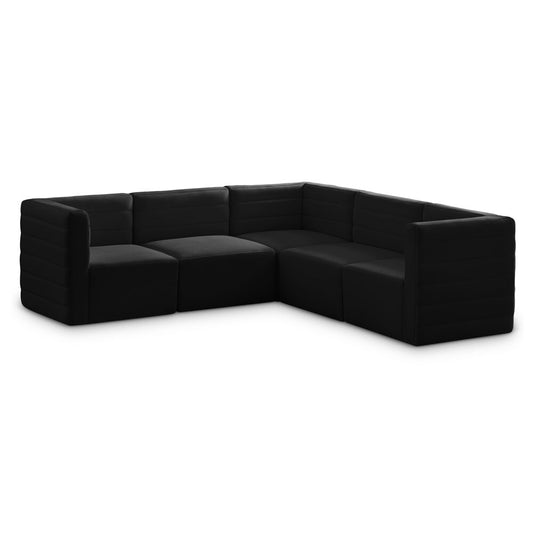 Meridian Furniture - Quincy Black Velvet Modular Sectional - 5Pc - 677Black-Sec5C veiw 1