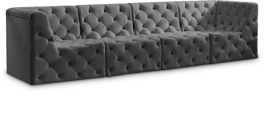 Meridian Furniture - Tuft Grey Velvet Modular Sofa - 4Pc - 680Grey-S128 veiw 1