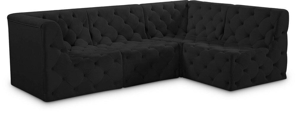 Meridian Furniture - Tuft Black Velvet Modular Sectional - 4Pc - 680Black-Sec4A veiw 1