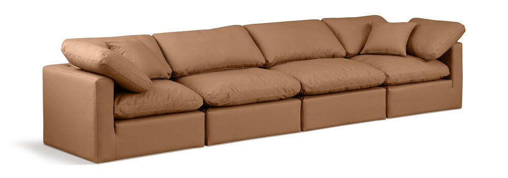 Meridian Furniture - Indulge Cognac Vegan Leather Modular Sofa - 4Pc - 146Cognac-S140 veiw 1