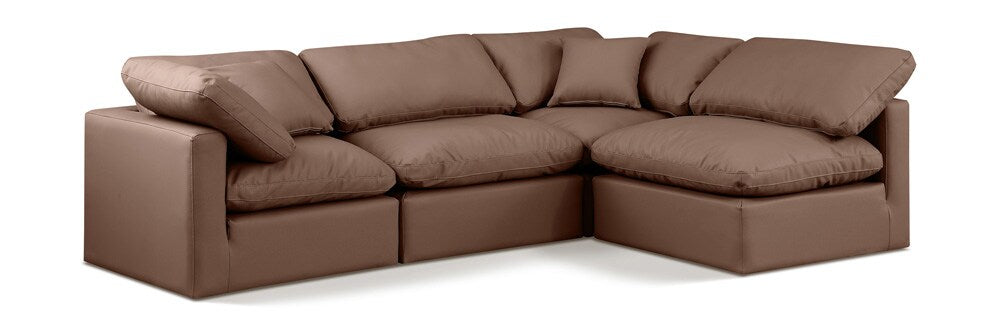 Meridian Furniture - Indulge Brown Vegan Leather Modular Sectional - 4Pc - 146Brown-Sec4B veiw 1