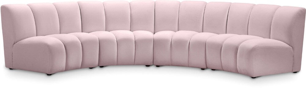 Meridian Furniture - Infinity Pink Velvet 4pc. Modular Sectional - 638Pink-4PC veiw 1