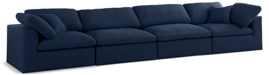 Meridian Furniture - Serene Navy Linen Textured Fabric Deluxe Comfort Modular Sofa - 4Pc - 601Navy-S158 veiw 1