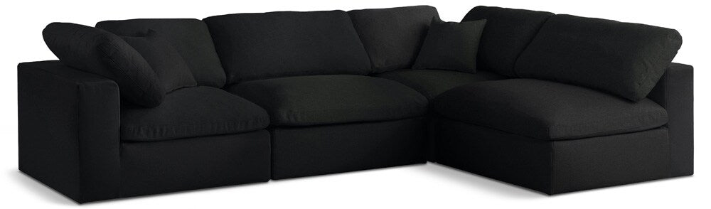 Meridian Furniture - Serene Black Linen Textured Fabric Deluxe Comfort Modular Sectional - 4Pc - 601Black-Sec4B veiw 1