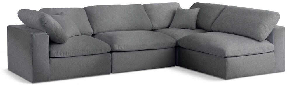 Meridian Furniture - Serene Grey Linen Textured Fabric Deluxe Comfort Modular Sectional - 4Pc - 601Grey-Sec4B veiw 1