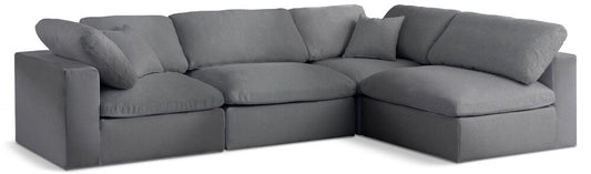 Meridian Furniture - Serene Grey Linen Textured Fabric Deluxe Comfort Modular Sectional - 4Pc - 601Grey-Sec4B veiw 1
