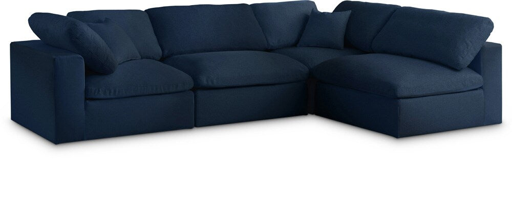 Meridian Furniture - Serene Navy Linen Textured Fabric Deluxe Comfort Modular Sectional - 4Pc - 601Navy-Sec4B veiw 1