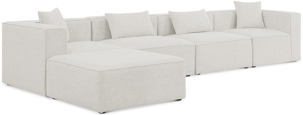 Meridian Furniture - Cube Cream Durable Linen Textured Modular Sectional - 5Pc - 630Cream-Sec5A veiw 1
