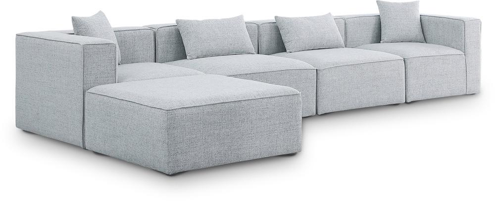 Meridian Furniture - Cube Grey Durable Linen Textured Modular Sectional - 5Pc - 630Grey-Sec5A veiw 1