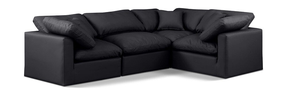 Meridian Furniture - Indulge Black Vegan Leather Modular Sectional - 4Pc - 146Black-Sec4C veiw 1