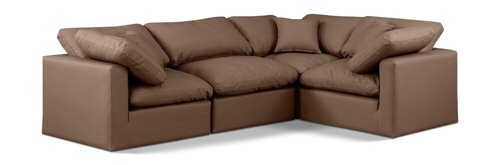 Meridian Furniture - Indulge Brown Vegan Leather Modular Sectional - 4Pc - 146Brown-Sec4C veiw 1