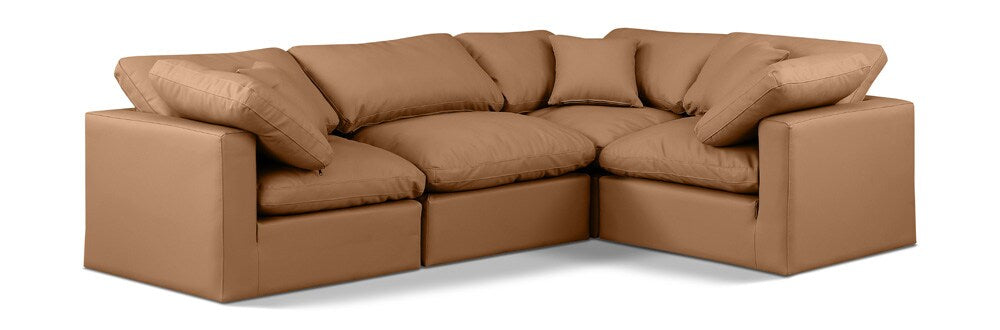 Meridian Furniture - Indulge Cognac Vegan Leather Modular Sectional - 4Pc - 146Cognac-Sec4C veiw 1