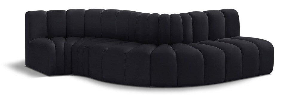 Meridian Furniture - Arc Black Velvet Modular Sofa - 5Pc - 103Black-S5B veiw 1