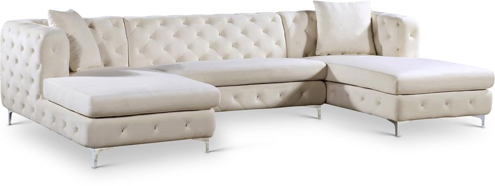 Meridian Furniture - Gail Cream Velvet 3pc. Sectional - 664Cream-Sectional veiw 1