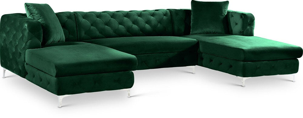 Meridian Furniture - Gail Green Velvet 3pc. Sectional - 664Green-Sectional veiw 1