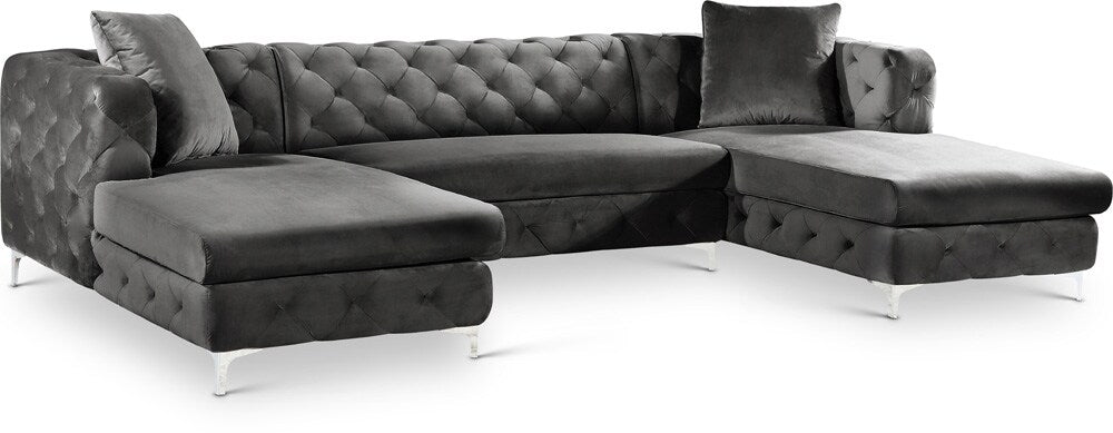 Meridian Furniture - Gail Grey Velvet 3pc. Sectional - 664Grey-Sectional veiw 1