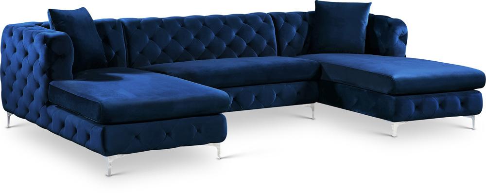 Meridian Furniture - Gail Navy Velvet 3pc. Sectional - 664Navy-Sectional veiw 1