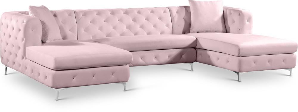 Meridian Furniture - Gail Pink Velvet 3pc. Sectional - 664Pink-Sectional veiw 1