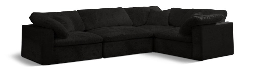 Meridian Furniture - Cozy Black Velvet Modular Sectional - 4Pc - 634Black-Sec4C veiw 1