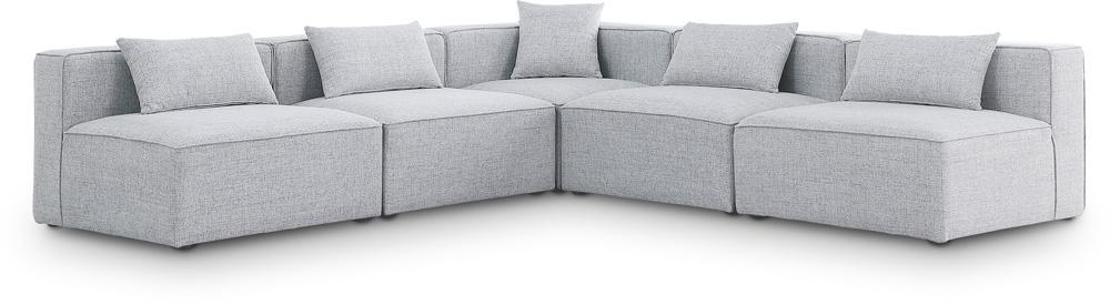 Meridian Furniture - Cube Grey Durable Linen Textured Modular Sectional - 5Pc - 630Grey-Sec5B veiw 1