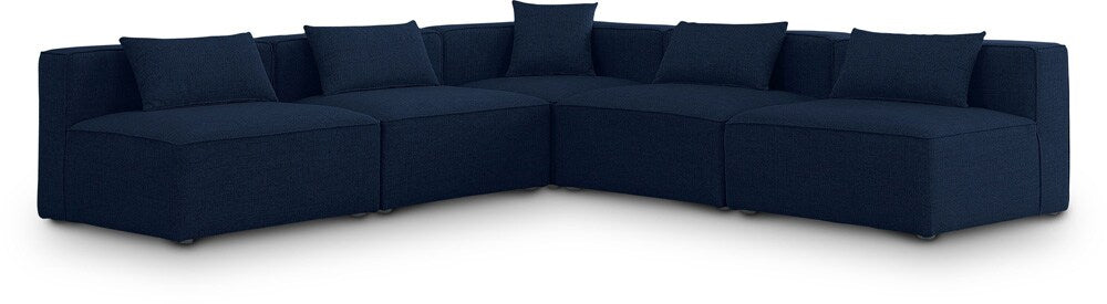 Meridian Furniture - Cube Navy Durable Linen Textured Modular Sectional - 5Pc - 630Navy-Sec5B veiw 1