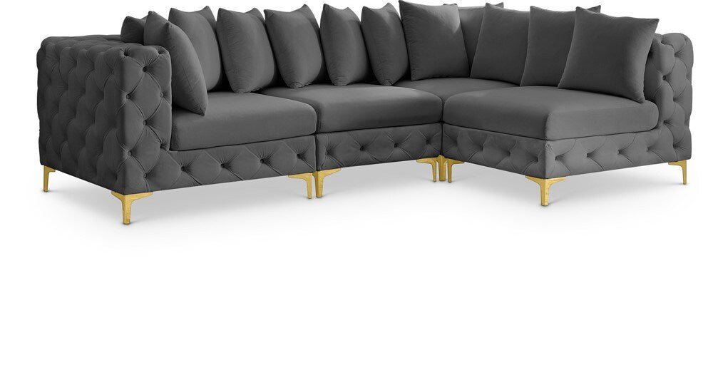 Meridian Furniture - Tremblay Grey Velvet Modular Sectional - 4Pc - 686Grey-Sec4A veiw 1