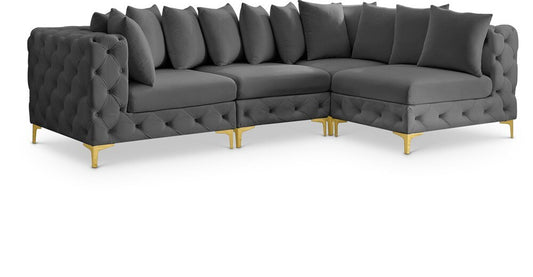 Meridian Furniture - Tremblay Grey Velvet Modular Sectional - 4Pc - 686Grey-Sec4A veiw 1