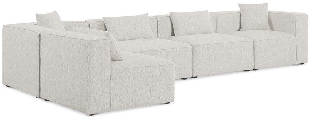 Meridian Furniture - Cube Cream Durable Linen Textured Modular Sectional - 5Pc - 630Cream-Sec5D veiw 1